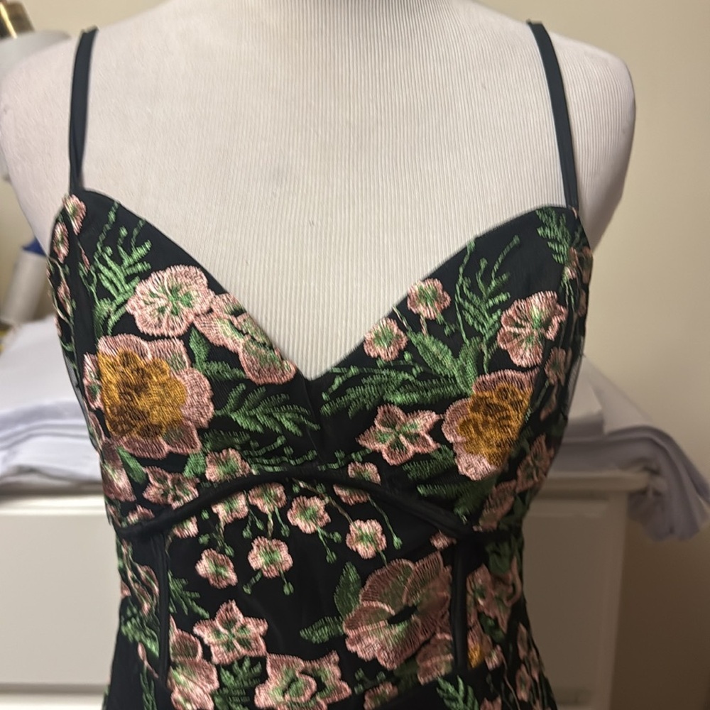 Lulu's Floral Embroidered Black Dress, fully lined, new, small - Picture 3 of 14